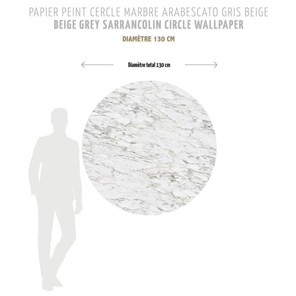 CIRC-LPM016 | Beige Grey Arabescato marble round wallpaper - Ø 130 cm