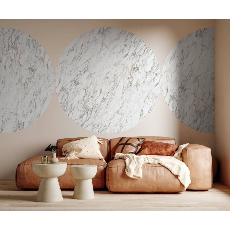 CIRC-LPM016 | Beige Grey Arabescato marble round wallpaper - Ø 130 cm