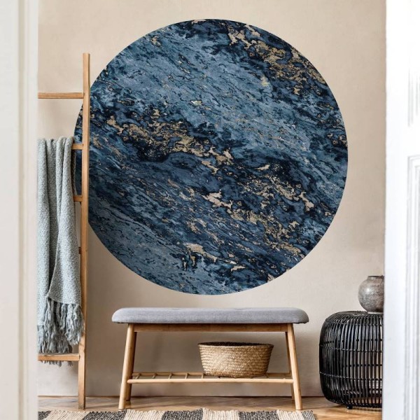 CIRC-LPM030 | Navy Blue & Beige Sarrancolin marble round wallpaper - Ø 130 cm