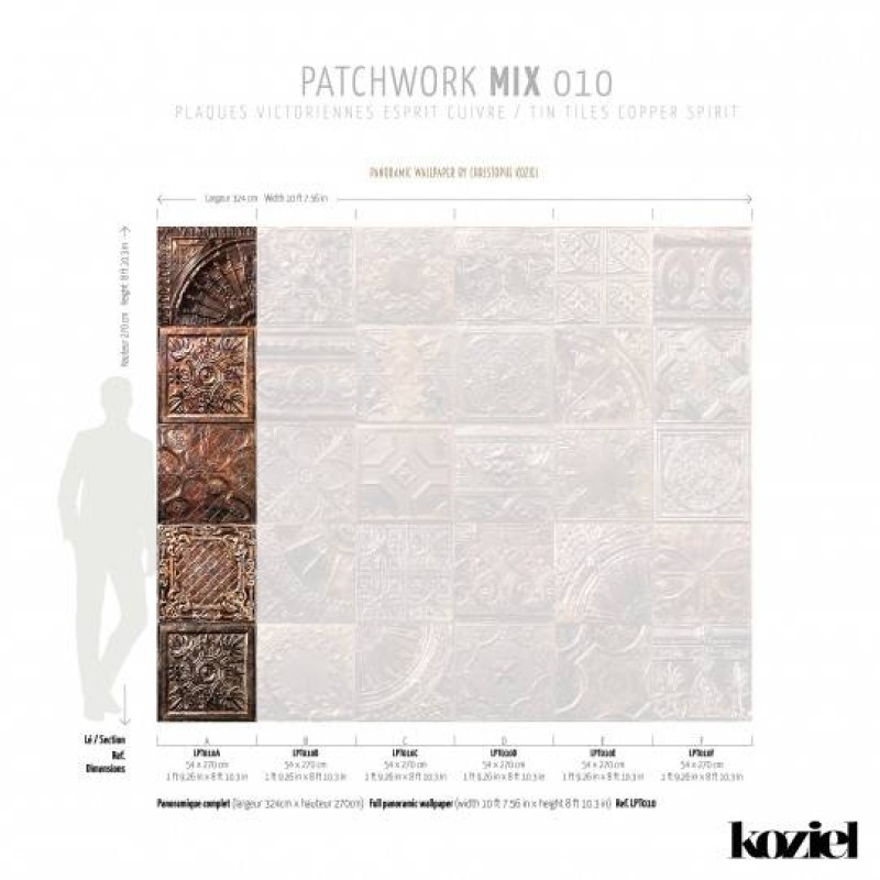 LPT010-X | Panoramic wallpaper victorian tin tiles copper spirit