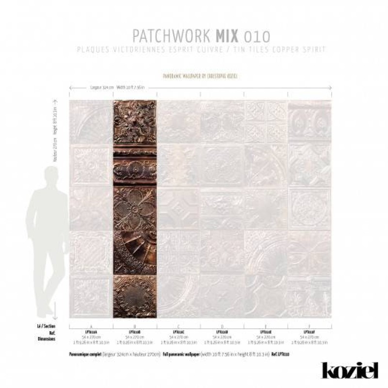 LPT010-X | Panoramic wallpaper victorian tin tiles copper spirit