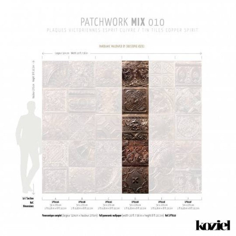 LPT010-X | Panoramic wallpaper victorian tin tiles copper spirit