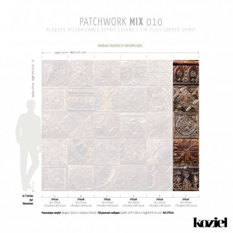 LPT010-X | Panoramic wallpaper victorian tin tiles copper spirit