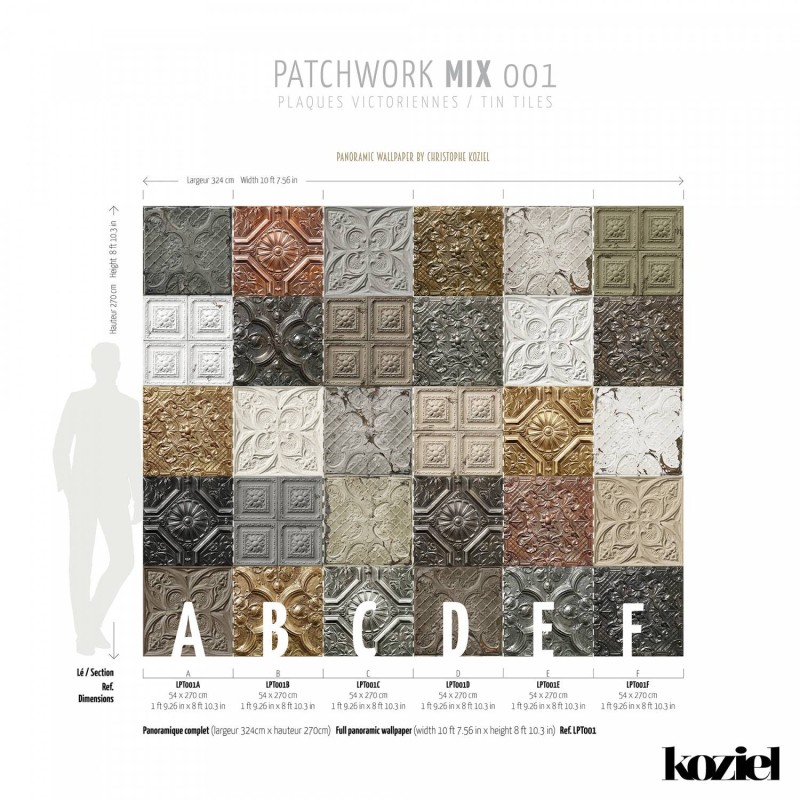 LPT001-X | Panoramic wallpaper victorian tin tiles patchwork mix 001