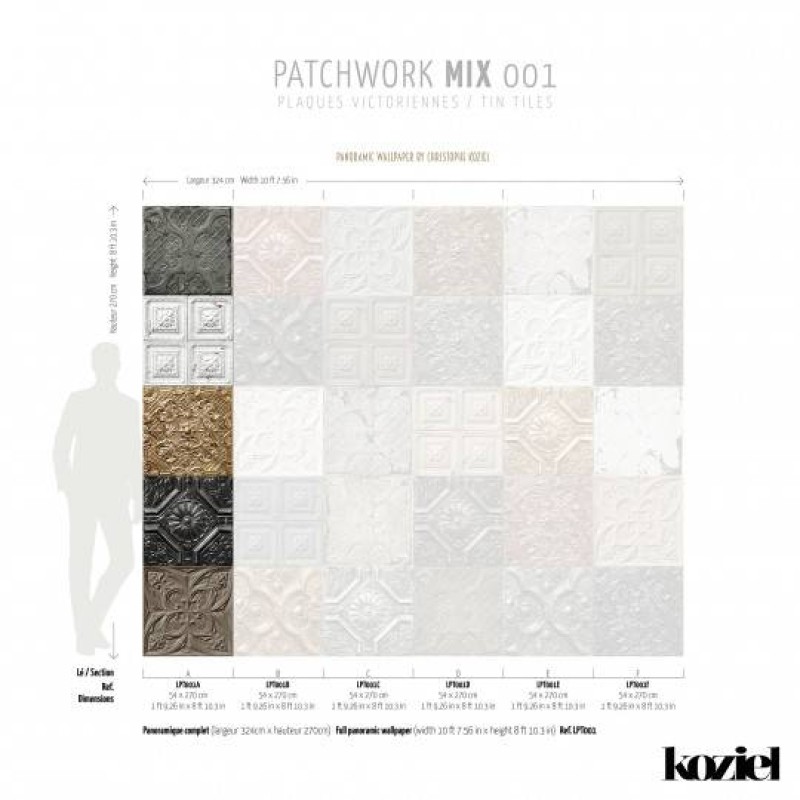 LPT001-X | Panoramic wallpaper victorian tin tiles patchwork mix 001