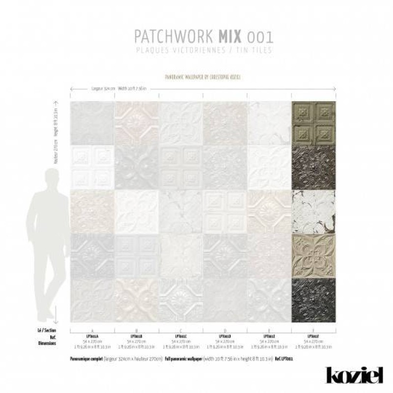 LPT001-X | Panoramic wallpaper victorian tin tiles patchwork mix 001