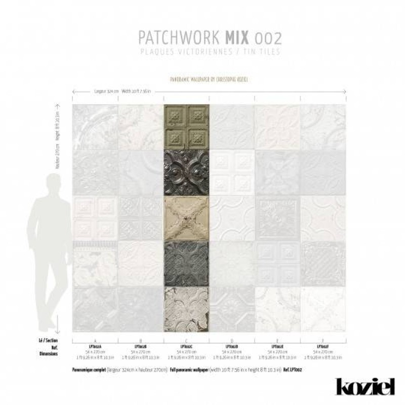 LPT002-X | Panoramic wallpaper victorian tin tiles patchwork mix 002