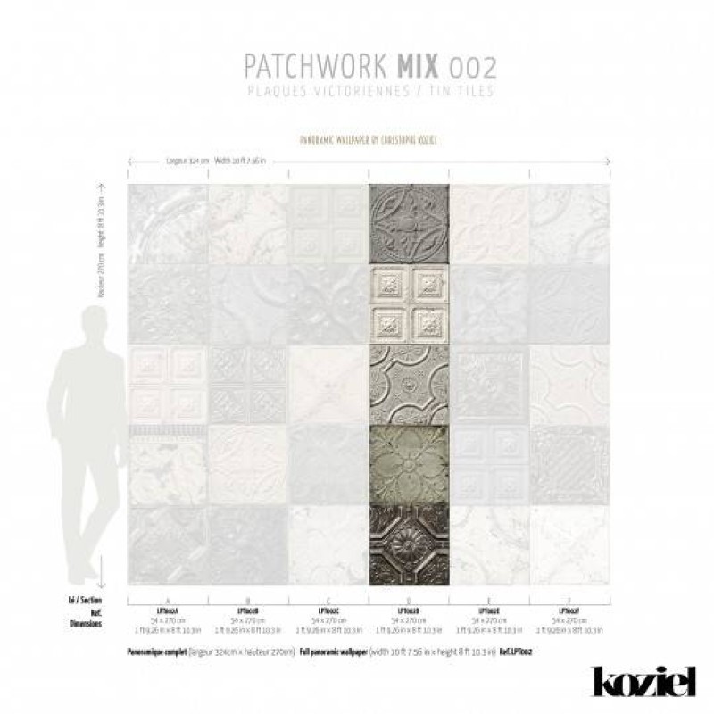 LPT002-X | Panoramic wallpaper victorian tin tiles patchwork mix 002