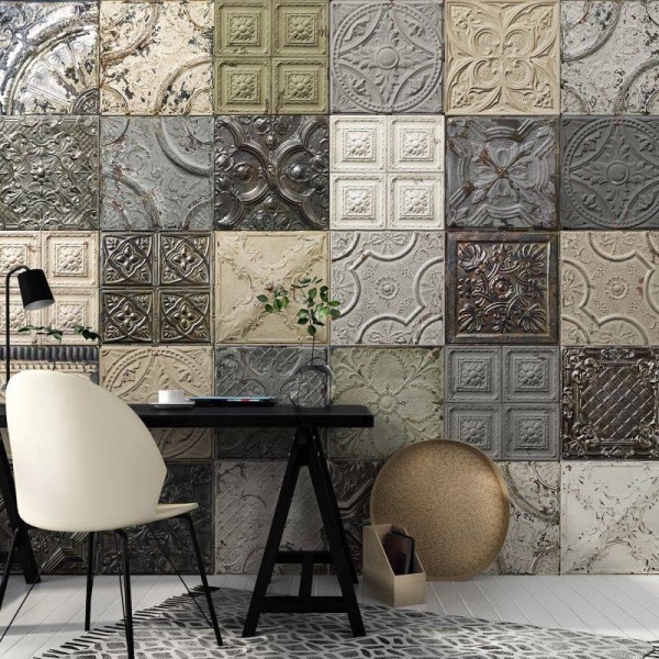 LPT002-X | Panoramic wallpaper victorian tin tiles patchwork mix 002