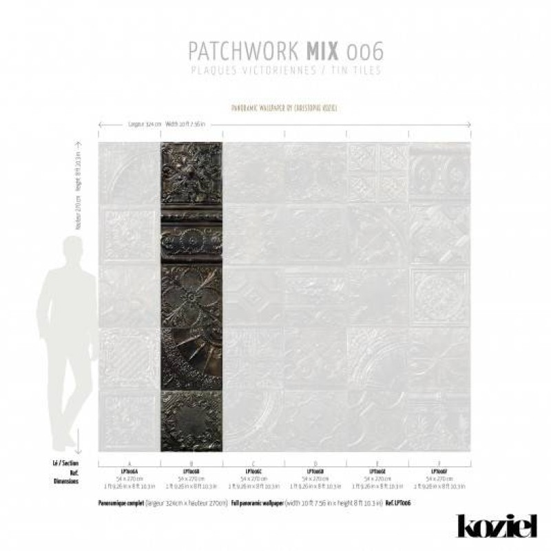 LPT006-X | Panoramic wallpaper victorian tin tiles carbon spirit