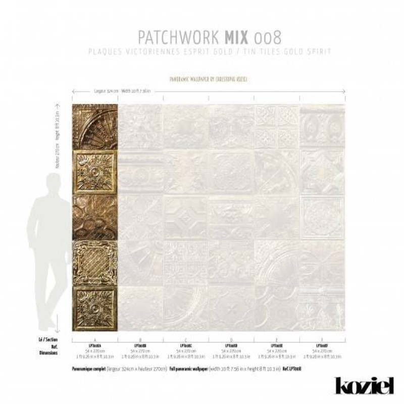 LPT008-X | Panoramic wallpaper victorian tin tiles golden spiri