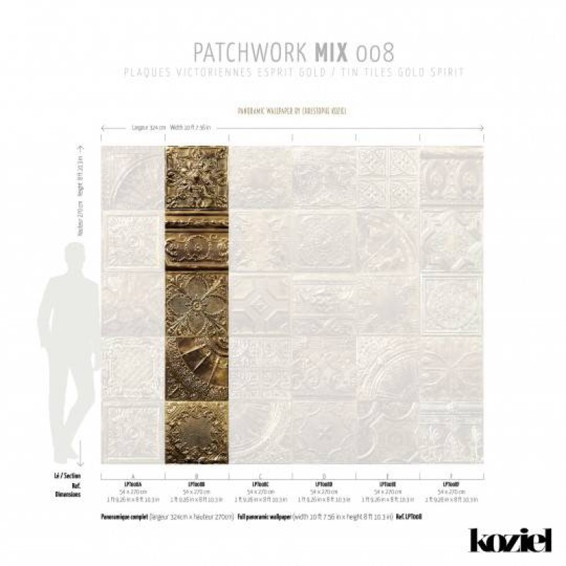 LPT008-X | Panoramic wallpaper victorian tin tiles golden spiri