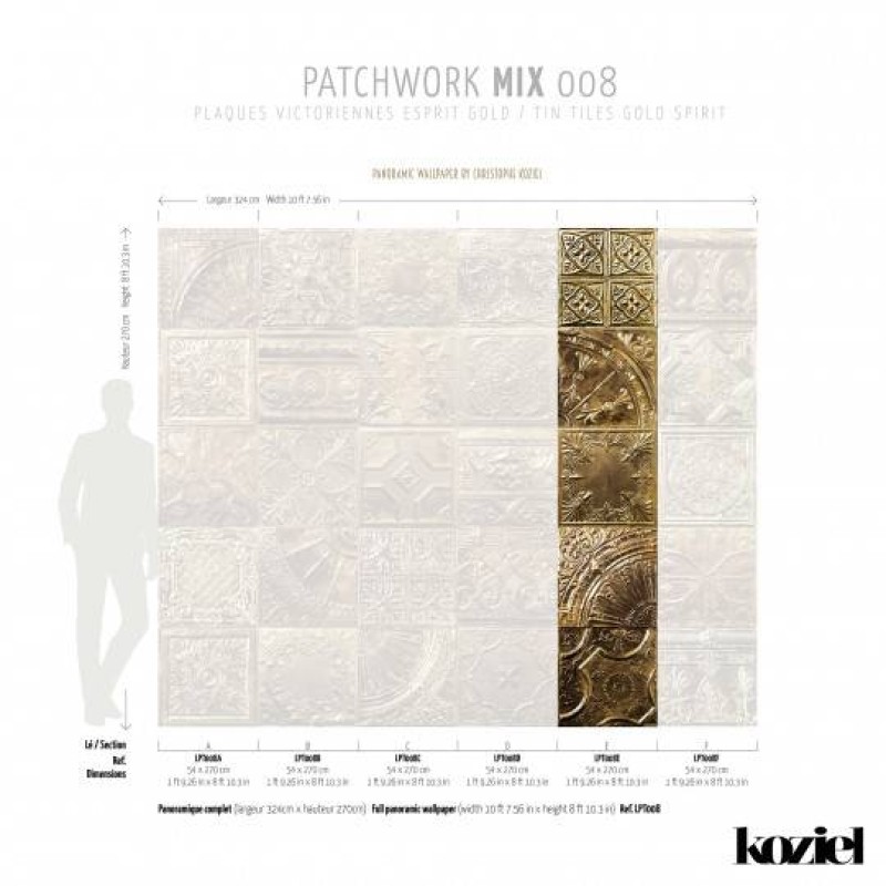 LPT008-X | Panoramic wallpaper victorian tin tiles golden spiri