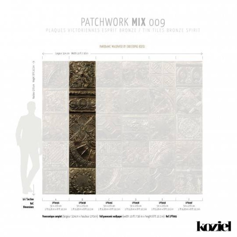 LPT009-X | Panoramic wallpaper victorian tin tiles bronze spirit