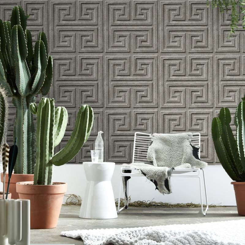 PPV007P06X6 | Antique mid-gray tin tiles wallpaper