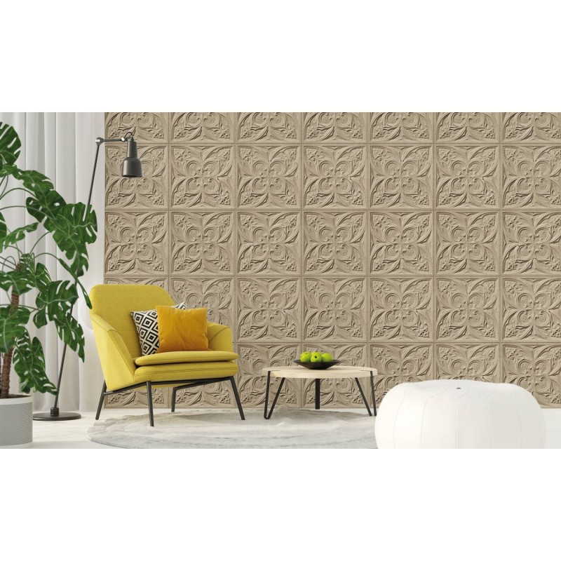 PPV013P03X6| Antique beige tin tiles wallpaper