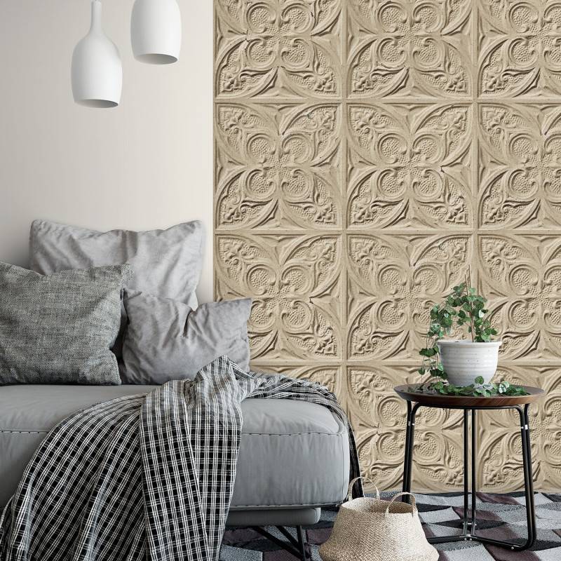 PPV013P03X6| Antique beige tin tiles wallpaper