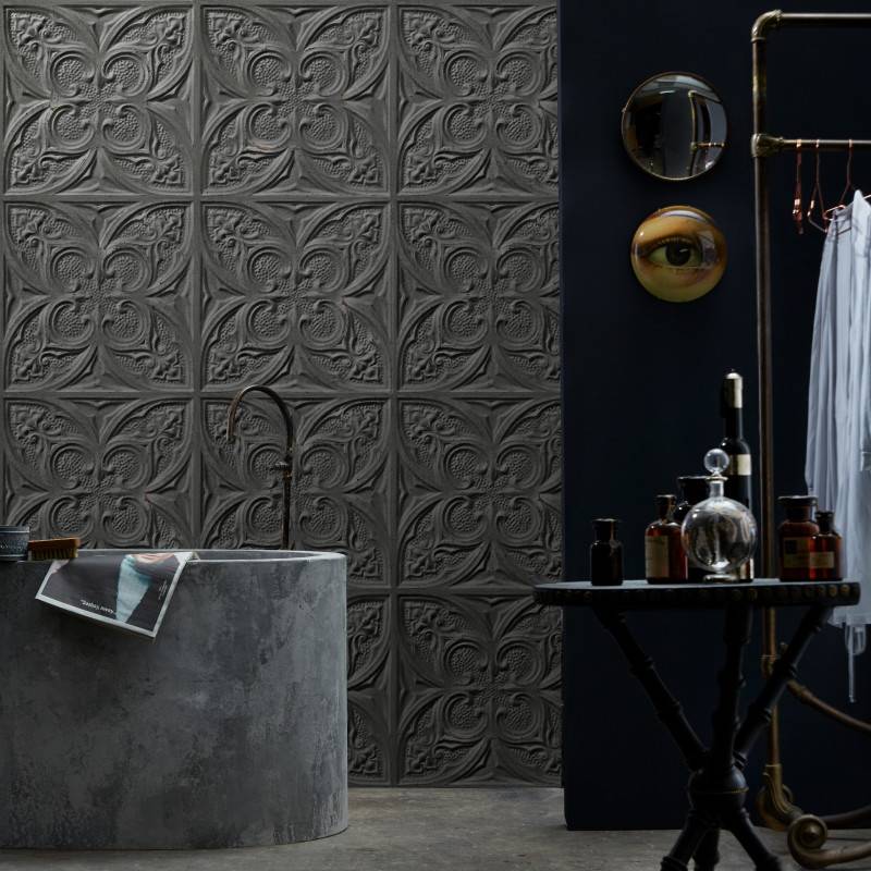 PPV013P06X6 | Antique mid grey tin tiles wallpaper