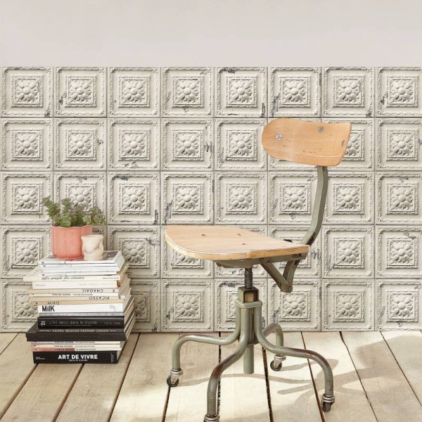 PPV014P02X24 | Antique off white tin tiles wallpaper