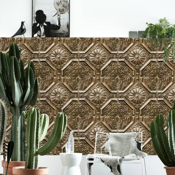 PPV014P04X24 | Antique khaki tin tiles wallpaper