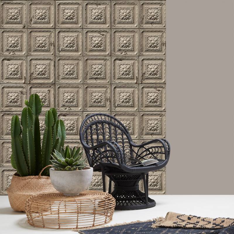 PPV014P07X24 | Antique taupe grey tin tiles wallpaper