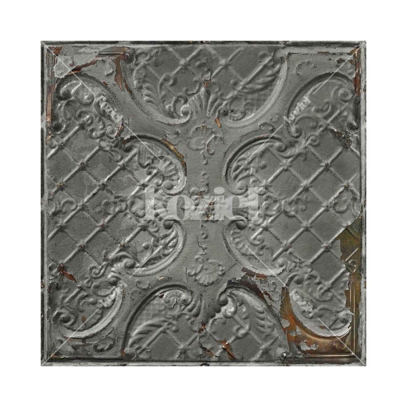 PPV018P06X6 | Antique mid-grey tin tiles wallpaper