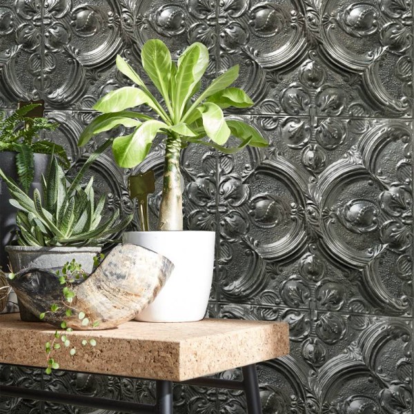 PPV021D33X6 | Antique silver tin tiles wallpaper