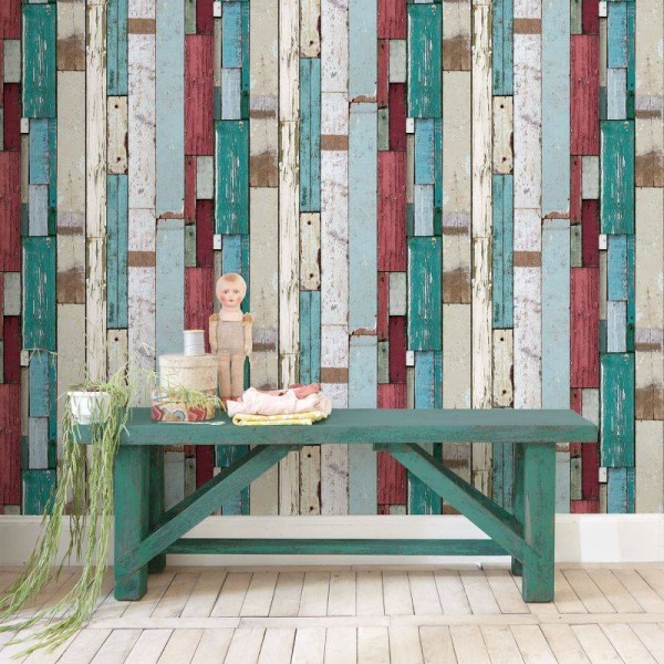 3333-30 | Green and red pallet wood wallpaper