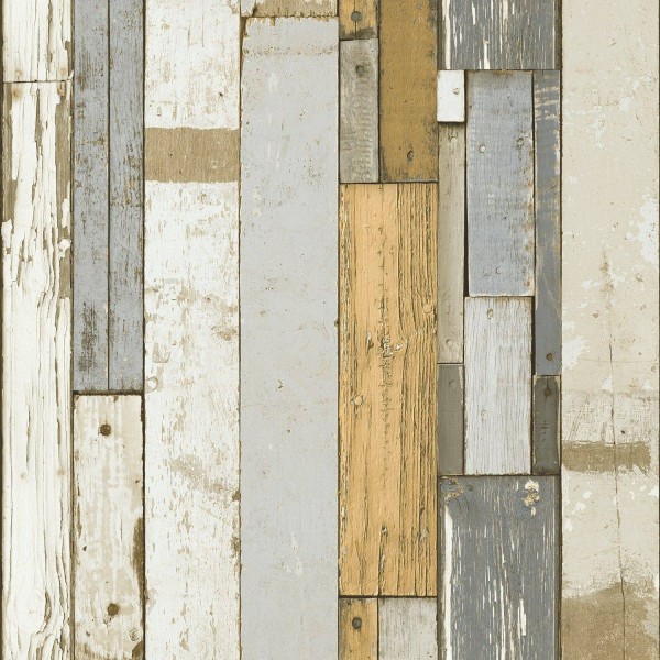 3333-36 | Grey and orange pallet wood wallpaper