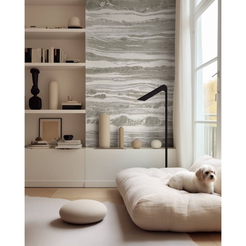 CUST-LPM017 | Light Grey Cipolin marble panoramic wall mural