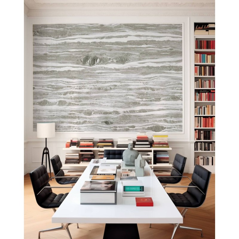 CUST-LPM017 | Light Grey Cipolin marble panoramic wall mural