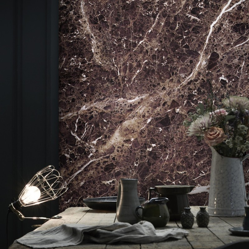 CUST-LPM022 | Deep Purple Emperador marble panoramic wall mural