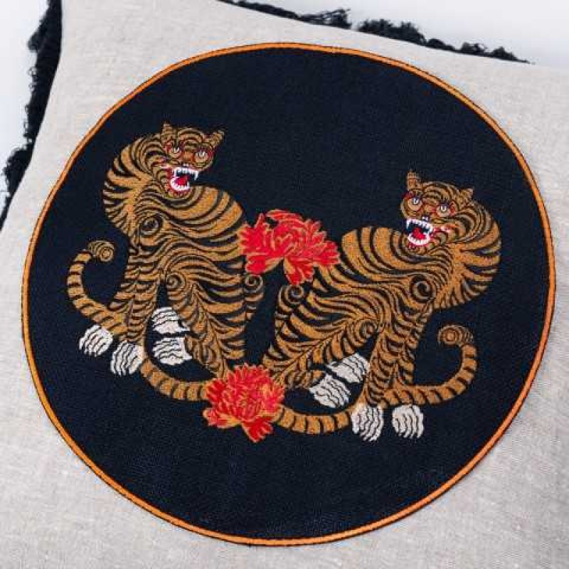 MINDTHEGAP | BENGAL TIGERS Linen Embroidered Cushion | LC40031