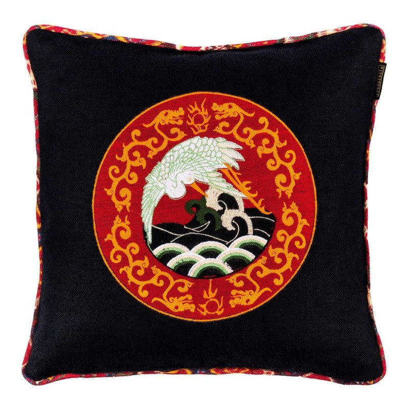 MINDTHEGAP | ASIAN CRANE Linen Embroidered Cushion | LC40034