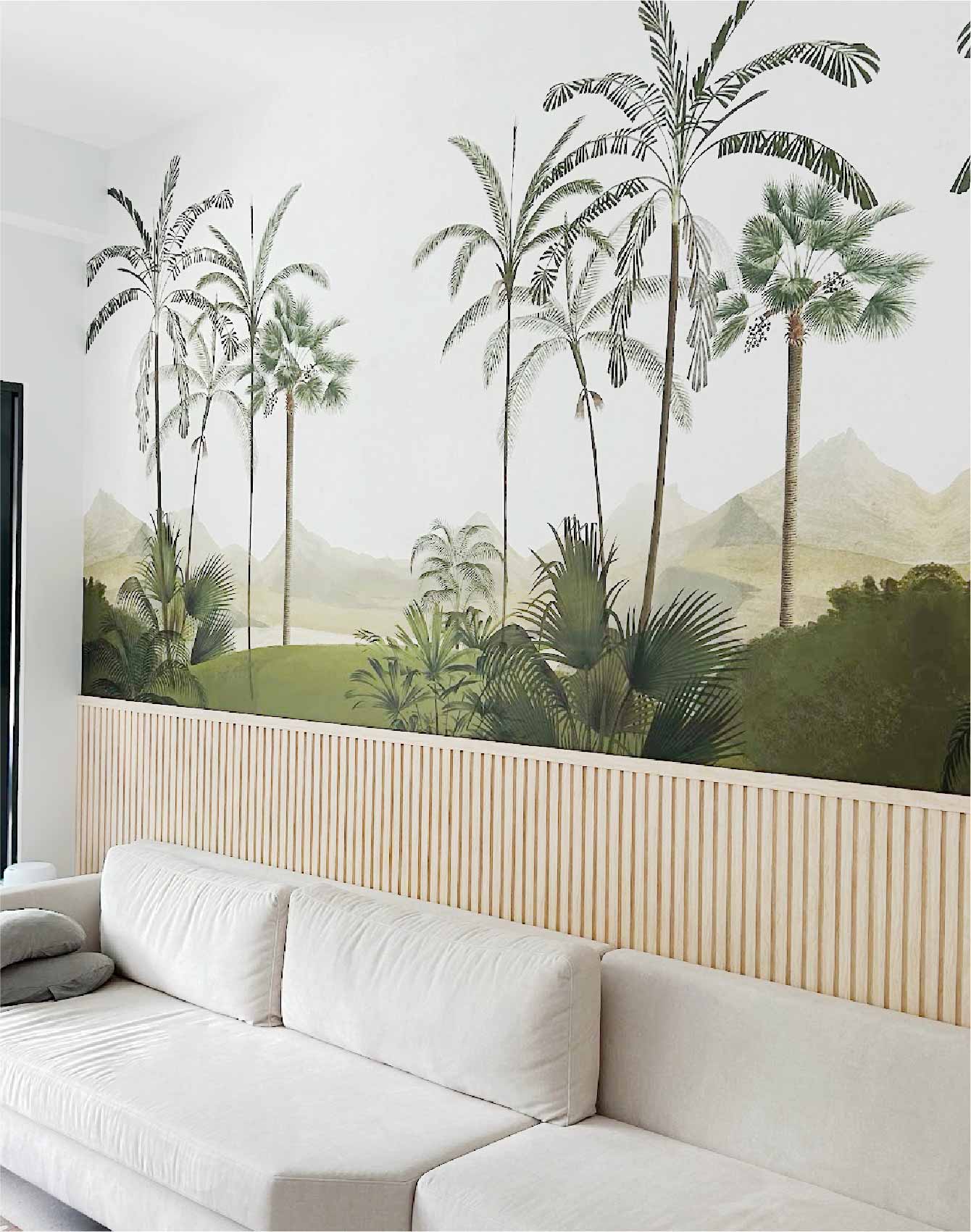 a side of living room after covered by Tropical Island wallpaper by Honpo