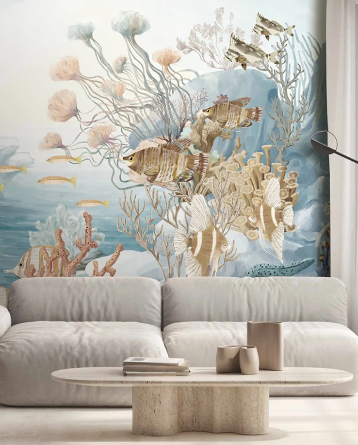 blue wall mural for living room