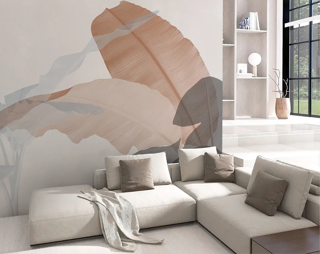 leaf mural wall in calm tones